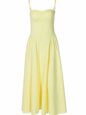 Womens Pale Yellow Spaghetti Strap Midi Dress